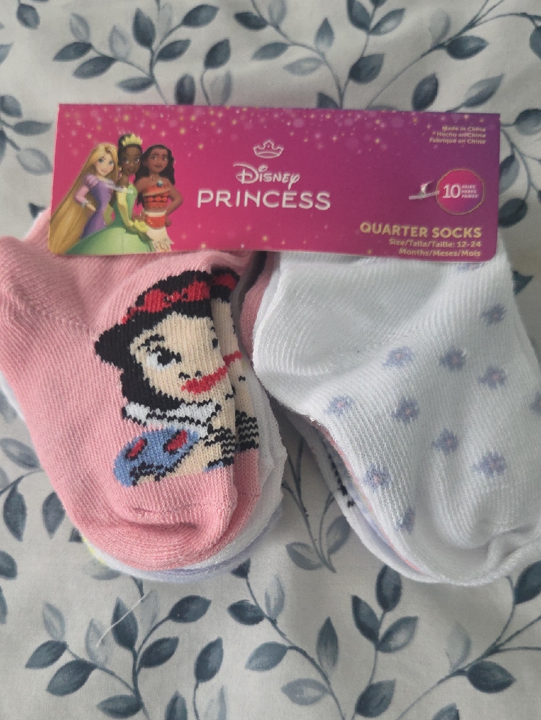 Disney Princess Pink And White Baby Quarter Socks -10 Pack Nwt